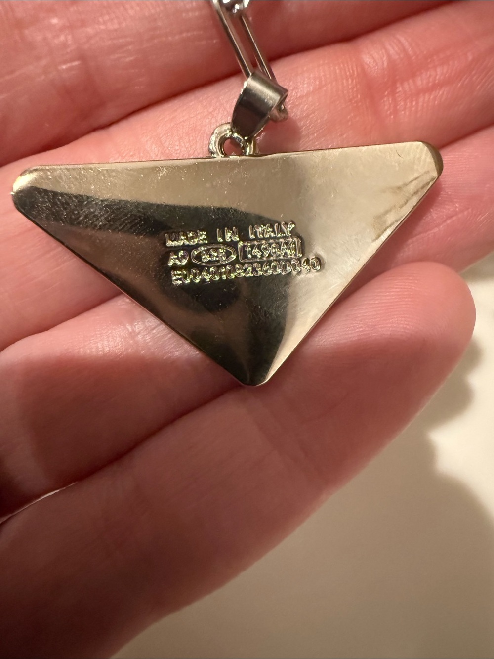 Upcycled Prada White Enamel Triangle Logo Pendant Necklace - Picture 5 of 6